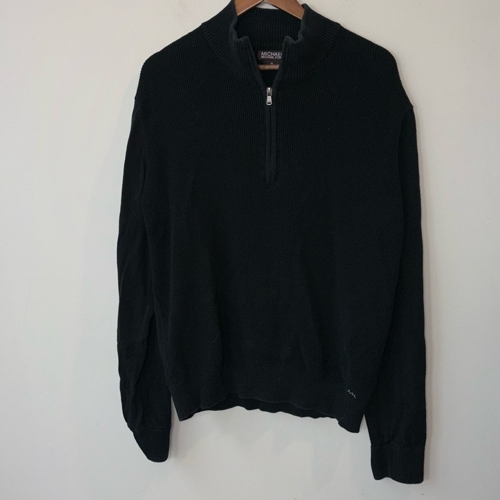 Michael Kor’s mock turtleneck quarter zip s long sleeve black sweater men Sz XL